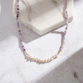 wholesale S925 Sterling Silver New Arrival Natural Purple Mica Freshwater Pearl Beaded Collarbone Chain-0-2
