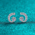 S925 Sterling Silver Moissanite Women's Crescent Earrings, Trendy and Versatile-0-4