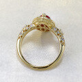 wholesale S925 Silver Gold-Plated Vintage Pigeon Blood Red Oval 5*10mm Ruby Ring-0-3