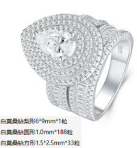 925 Silver Exaggerated Two-Layer Pear-Shaped Moissanite Fashion Drop Ring Customization-R15728 Moissanite 222 beads  US size 9/Hong Kong size 19