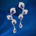 wholesale Sterling Silver New Small Batch Design Royal Blue Plain Leaf Earrings Light Luxury Minimalist Ear Studs-0-2