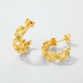 wholesale S925 Gold-Plated Metal, Retro Sandblasted High-End Four-Leaf Clover Petal Earrings for Women Wholesale-0-1