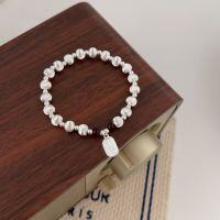 wholesale S925 Sterling Silver Oval Cat Eye Bead Peace Bracelet for Women, New Ins Style Versatile Small Niche Heavy Workmanship-Sterling silver (elasticity adjustable)