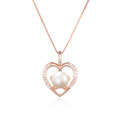 wholesale 925 Sterling Silver Freshwater Pearl Necklace for Women, Simple and Versatile with a High-End Micro-Inlaid Zircon Heart Pendant Collarbone Chain-0-4