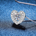 925 Silver Cross-Border Europe-US Heart Necklace, 1ct Moissanite, Wholesale Valentine's Gift-0-0