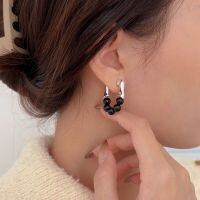 wholesale S925 Sterling Silver Natural Black Agate Stone Earrings, New Release Popular High-End Spring Ear Accessories with an Elegant Look-Pure silver + natural black agate