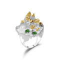 wholesale S925 Silver Designer Chinese Style Exaggerated Ring, Shan Hai Jing Series Inlaid with Natural Gemstones-0-4