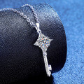 S925 Sterling Silver Moissanite T-Style Four-Ray Star Key Pendant Necklace, 1ct Wholesale-0-0