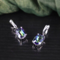 wholesale S925 Sterling Silver Exaggerated Crystal Earrings with Large 11ct Main Stone, Colored Crystal, for Women, European and American Export-Blue-plated crystal earrings 925 silver