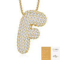925 Silver Gold-Plated Letter Pendant Choker Necklace for Women-The letter F (including GRA certificate)