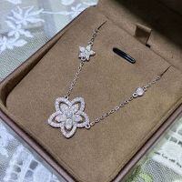 Metal Alloy Double Flower Full-Diamond Hollow Chain Necklace Direct Factory Price-0.9-carat full moissanite pendant necklace  40+5cm