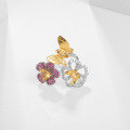 wholesale 925 Silver Designer Natural Amethyst Ring with Nature-Inspired Butterfly and Floral Open Adjustable Ring-0-1