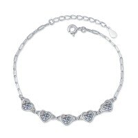 S925 Sterling Silver Moissanite Bracelet with Heart Design-High carbon stone  925 silver
