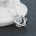 S925 Sterling Silver Hexagonal Star Necklace with Moissanite Pendant-0-1