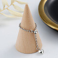 wholesale S925 Sterling Silver Beaded Tassel Heart Pendant Adjustable Ring for Women, Sweet Creative Style-0-0