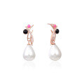 wholesale S925 Sterling Silver Drop-style Inlaid Diamond Shell Pearl Creative Short Earring Studs Korean Fashion Elegant Pearl Jewelry Ear Accessories-0-4