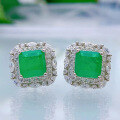 wholesale Metal material, Mujing Jewelry simulated emerald 7*7 ear studs with full diamond halo, women's earrings for Amazon drop shipping-0-0