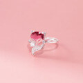 wholesale 990 Sterling Silver Popular Live-Streaming Hit Ring, Ins Style Niche Design Red Diamond Fox Ring R02553-0-3