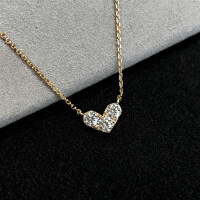 Sterling Silver Moissanite Necklace, Heart Shape, Minimalist Style-18K Gold Heart Necklace  Moissanite