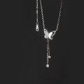 wholesale S925 silver butterfly tassel necklace for women with white mother-of-pearl-0-1