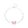 wholesale S925 sterling silver fashionable Korean and Japanese trendy resin enamel pink butterfly bracelet, stylish and versatile accessory-0-4