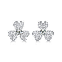 wholesale New Fashionable and Fresh Lucky Clover 30-Point Moissanite 18K Gold-Plated Silver Diamond-Cut Stud Earrings-Platinum (no restocking after sold out) >30 minutes