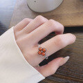 wholesale S925 Sterling Silver Vintage Retro Floral Style Southern Red Agate Adjustable Open Ring-0-0