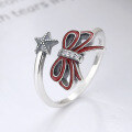 wholesale S925 Sterling Silver Korean-style Cute Christmas Series Resin Double-Layer Bow Star Design Adjustable Ring-0-0