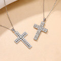 wholesale S925 Sterling Silver Plated with 18K, Cross Pendant Moissanite Full Diamond Necklace, Simple and Versatile Choker-0-2
