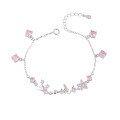 wholesale S925 Sterling Silver Small Fresh Butterfly Flower Bracelet for Women, Simple Forest-style Crown Pink Diamond Jewelry Valentine's Day Gift-0-4