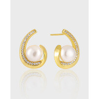 wholesale S925 Sterling Silver Korean Version Geometric Teardrop Full Diamond Inlaid Pearl Earrings for Women, Ins Minimalist Cool Style-Platinum [with rubber earplugs] &gt; 925 silver