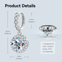 S925 Sterling Silver 3-Carat D Color Moissanite Luxury Halo Stud Earrings-1-carat round pouch earrings [White Gold]  925 Silver