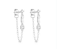 wholesale S925 Sterling Silver Geometric Star And Moon Earrings With Pearl, Zircon, And Fringe Chain-Platinum #5 925 silver