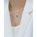 wholesale S925 Sterling Silver 1101 Korean Style Temperament Collarbone Chain, Ins Niche Minimalist Geometric Square Resin Pendant Necklace for Women-0-3