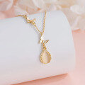 wholesale 925 Silver Exquisite Waterdrop Yellow Chalcedony Necklace for Women, Ins Style Gentle High-End Elegant Butterfly Collarbone Chain-0-5
