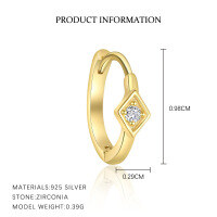 wholesale S925 Sterling Silver Geometric Square Earrings with Sparkling Diamonds, Women's Fashion French Versatile Small Design Elegant Earrings-E5189-Gold/Single 925 Silver