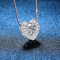 925 Silver Cross-Border Europe-US Heart Necklace, 1ct Moissanite, Wholesale Valentine's Gift-0-1