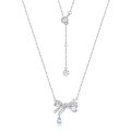wholesale S925 Sterling Silver Fashionable and Unique Bow Full-Zircon Teardrop Topaz Necklace Snowflake Necklace for Women Christmas Gift-0-4