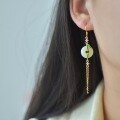 wholesale 925 Sterling Silver Enamel Bamboo Leaf and Hetian Jade Earrings with Certificate, New Chinese Style Ancient Long Tassel Ping An Kou-0-3