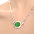 wholesale S925 silver new Chinese-style green chalcedony oval cabochon Cuban chain fashion elegant necklace, new Chinese women's-0-3