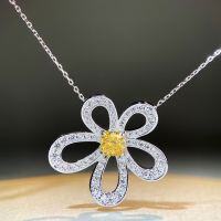 wholesale 925 Sterling Silver Sunflower Flower Petal Pendant Radiant Cut Ice Flower Necklace Collarbone Chain-Yellow Diamond-XL089 925 Silver