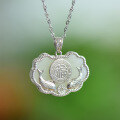 wholesale 925 Sterling Silver Inlaid with Hetian Jade Pendant Ruyi Longevity Lock Jade Necklace for Women-0-0