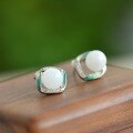 wholesale 925 Silver Gold-Plated Hetian Jade Earrings Vintage Ear Accessories Elegant and Luxurious High-End Natural Jade Earrings-0-6