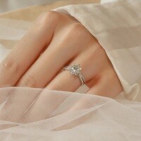 S925 Sterling Silver 0.5ct Moissanite Women's Interwoven Snowflake Sunflower Engagement Ring Setting-High Carbon Diamond: 50 points; Hong Kong number 17