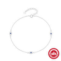 wholesale S925 Sterling Silver Adjustable Evil Eye Pendant Unisex Anklet,。-Silver plated 925 silver