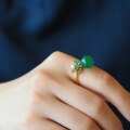 wholesale 925 Sterling Silver Gold-Plated Green Chrysoprase Ring with Cold Enamel Floral Palace-Style Openable Adjustable Women's Ring-0-1