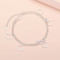 wholesale S925 silver square bead bracelet for women students, personalized fashion geometric double-layer accessory, popular live streaming hand jewelry-xb1077-white gold