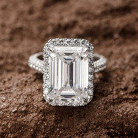 wholesale S925 Sterling Silver High Carbon Diamond Long Haircut Flat 10*14mm Asscher Cut White Cross-Border Style-R1245 Baguette White Diamond Ring  Size 9