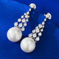 wholesale S925 Sterling Silver New Sparkling Tassel 11mm Pearl Ear Studs, Small and Exquisite Style-0-2