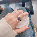 wholesale S925 Sterling Silver Retro Antique Style Resin Enamel Inlaid Southern Red Agate Auspicious Cloud Openwork Pattern Tassel Ring-0-2